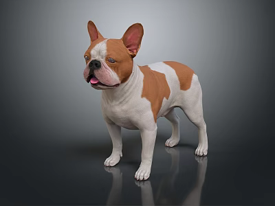 Brown And White Boston Terrier Standing On Black Background Realistic 3d model