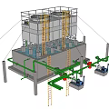 Industrial Equipment System Featuring Cooling Tower Pipes Pumps And Support Frames