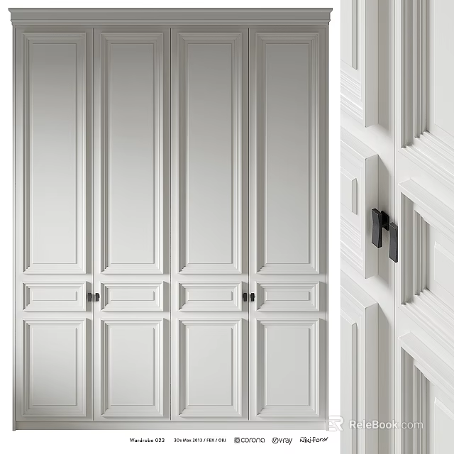 Elegant White TV Cabinet With Stylish Recessed Panel Doors And Sleek Matte Black Metal Handles 3d model 