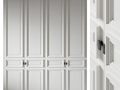 Elegant White TV Cabinet With Stylish Recessed Panel Doors And Sleek Matte Black Metal Handles 3d model