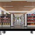 Spacious Modern Supermarket With Comfortable Seating Area And Full Range Of Neat Product Shelves