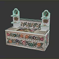 Traditional Handcrafted Vanity With Intricate Floral Patterns And Colorful Side Shelves