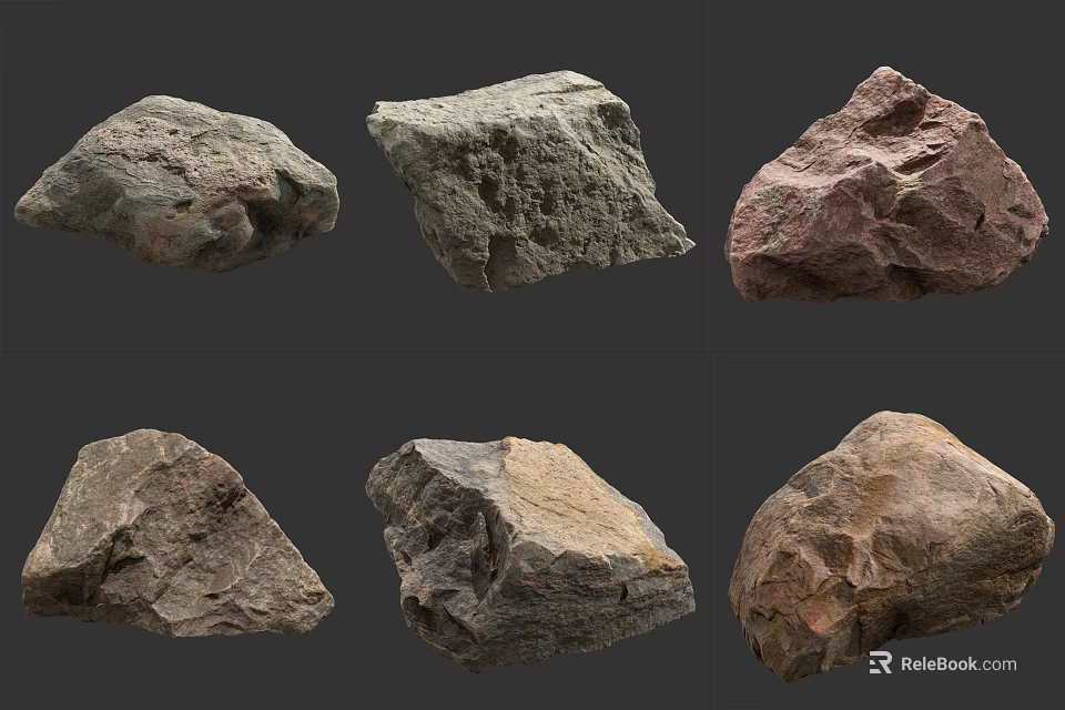 Natural Stones With Various Shapes And Colors Displayed In Two Rows 3d model 