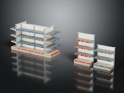 Display Shelves For Retail Store With Multiple Layers Blue Red Stripes Modern Design 3d model