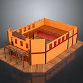 Western Style Wooden Saloon Building Model With Veranda Wooden Floor And Red Trim