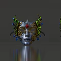 Game Movie Character's Silver Mask With Gears Green Snake Decorations Red And Blue Gemstones