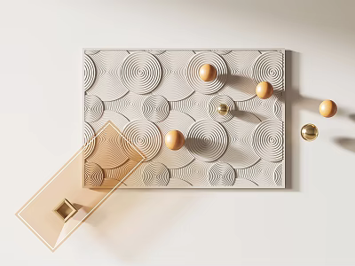 Modern Geometric Wall Decor With Spiral Patterns And Gold Spheres 3d model