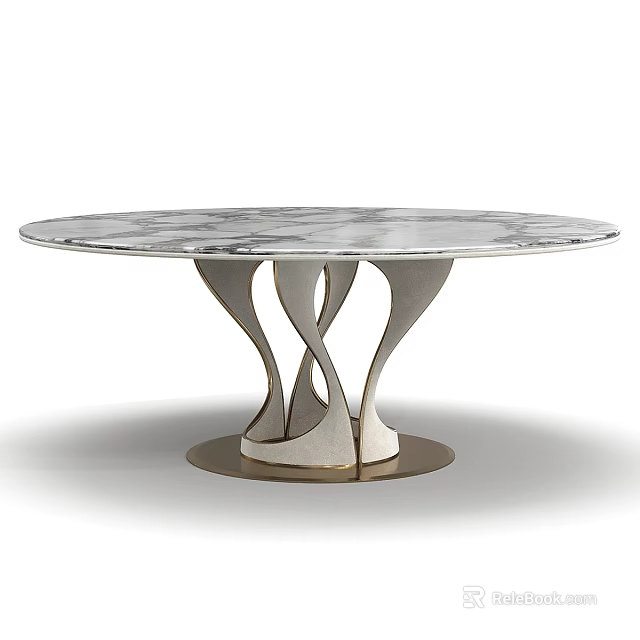 Round Marble Coffee Table With Unique Curved Legs And Metal Base 3d model 
