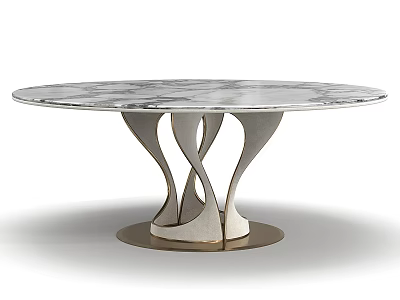 Round Marble Coffee Table With Unique Curved Legs And Metal Base 3d model