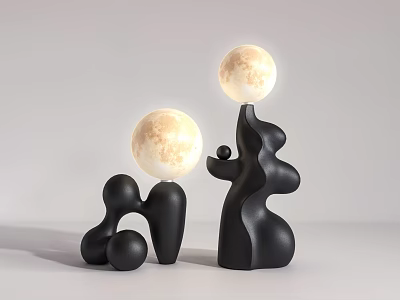 Modern Black Table Lamps With Unique Irregular Base And Moon Like Glowing Spheres 3d model