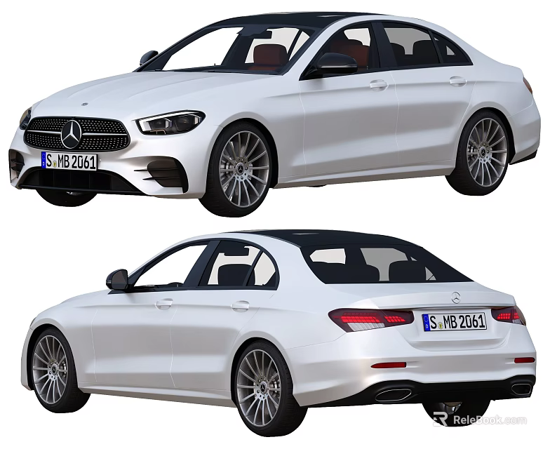 White Mercedes Sedan Front And Rear View Exterior Design Features 3d model 