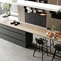 Modern Island Table Restaurant Chandelier Island Table Kitchen Island Table Dining Table and Chair Sideboard Cabinet Storage Cabinet Tableware Bowl Chopsticks Bar Stool 3d model