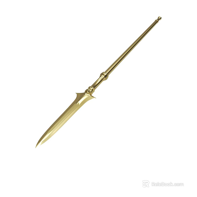 Golden Decorative Spear With Intricate Design And Sharp Metal Tip 3d model 