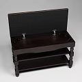 Dark Brown Leather Tufted Sofa Bench With Wooden Legs And Storage Shelves