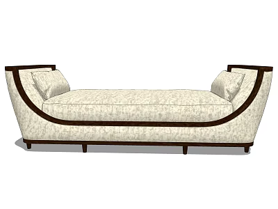 Modern Sofa Bench With Beige Upholstery Dark Wood Trim And Pillows 3d model