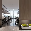Modern Public Office Area Featuring Workstations Partitions Office Chairs And Potted Plants On Marble Flooring