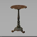 Antique Ornate Carved Pedestal Stand With Rustic Green Patina And Decorative Details