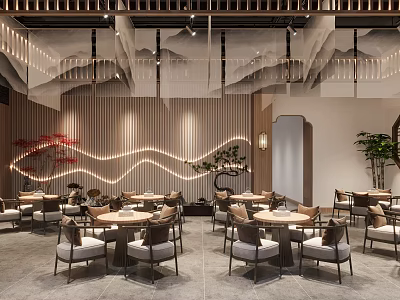 Traditional Chinese Teahouse Interior With Decorative Elements Lighting And Seating 3d model