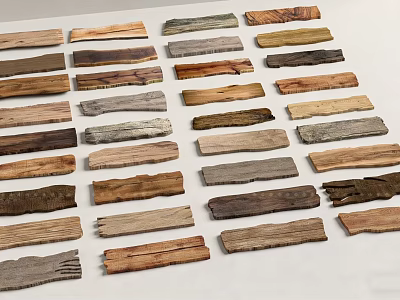 Various Types of Wood and Stone Samples Displayed with Natural Textures 3d model