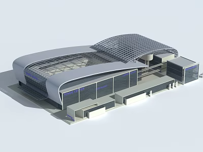 Modern Commercial Complex With Glass Curtain Walls Unique Roof And Entrance Design 3d model