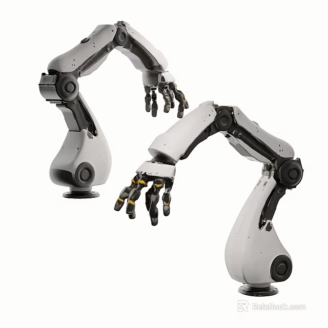 Industrial Robotic Arms With White Black Design And Yellow Accent Fingers For Automation Equipment 3d model 