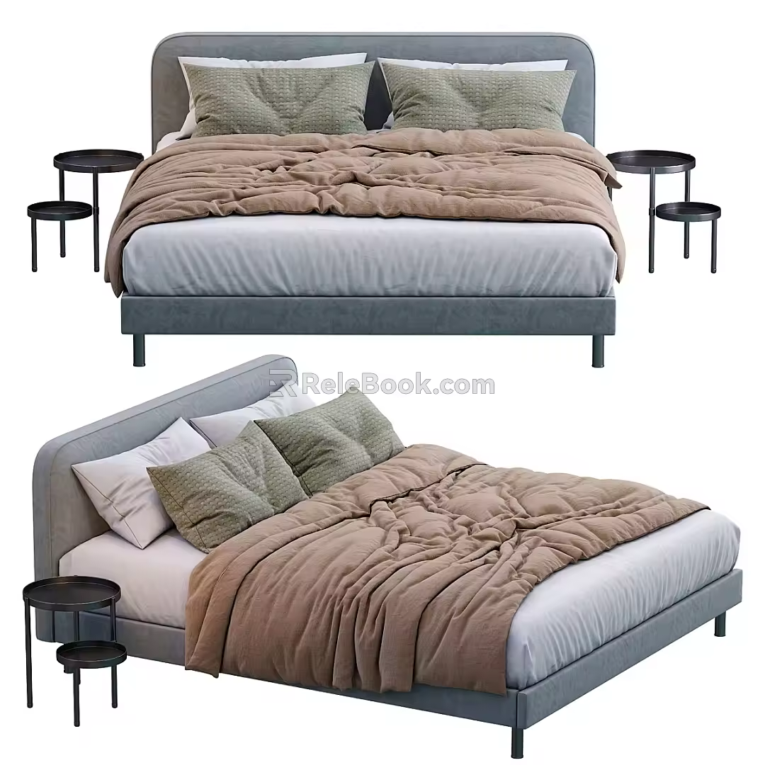 Double bed pillow towel bedding bedside table backrest 3d model