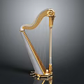 Elegant Golden And White Classical Harp With Decorative Carvings And Musical Strings