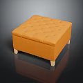 Modern Orange Square Ottoman With Tufted Button Design And Wooden Legs