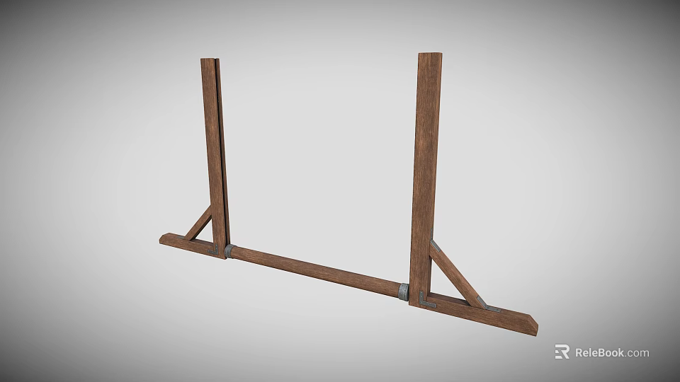 Wooden Support Frame With Vertical Legs Horizontal Beam And Triangular Braces 3d model 