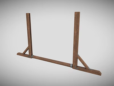 Wooden Support Frame With Vertical Legs Horizontal Beam And Triangular Braces 3d model