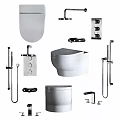 Modern Toilet And Essential Bathroom Accessories Like Grab Bars Faucet And Seat