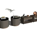 Modern Bedside Tables With Various Designs Drawers Lamps And Decor Plants