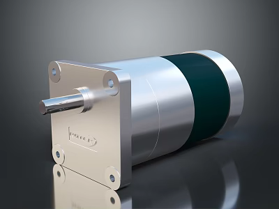 Electric Motor With Silver Metal Casing Green Component And Rotating Shaft 3d model
