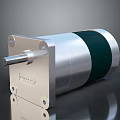 Electric Motor With Silver Metal Casing Green Component And Rotating Shaft