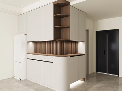 Modern White Wooden Sideboard With Shelves Countertop And Illuminated Design In Kitchen Area 3d model