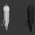 3D Mythical Creatures Sculptures White And Dark With Curved Spiral Horns