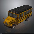 Yellow School Bus Rusty Vintage Exterior With Dark Roof And Stripes