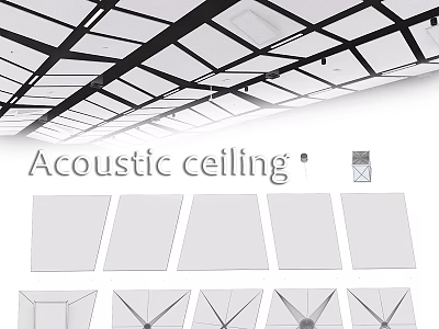 Acoustic Ceiling Ornament Set with Various Panel Designs for Interior Decor 3d model