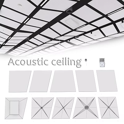 Acoustic Ceiling Ornament Set with Various Panel Designs for Interior Decor 3d model