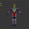 Futuristic Game Movie Character With Silver Black Armor Green Eyes And Chest Design