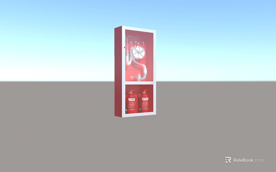 Red and White Fire Equipment Cabinet With Two Fire Extinguishers For Safety 3d model 
