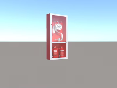 Red and White Fire Equipment Cabinet With Two Fire Extinguishers For Safety 3d model