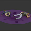 Two Toy Dolls Lying On Purple Circular Mat With Reclined Positions