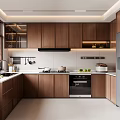 Modern Kitchen Interior Design With Wooden Cabinets White Countertops And Stainless Steel Appliances