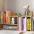 Wooden Bookcase With Books Open Book Blue Folders Small Plants And Pencil Holder On Study Desk