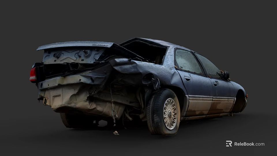 Damaged Car With Severe Rear And Side Impact Dents Scratches And Worn Body 3d model 