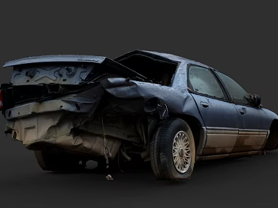 Damaged Car With Severe Rear And Side Impact Dents Scratches And Worn Body 3d model