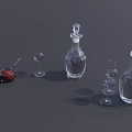 Transparent Kitchen Condiment Bottles With Red Sauce Bowl Spoon And Small Glasses On Dark Background