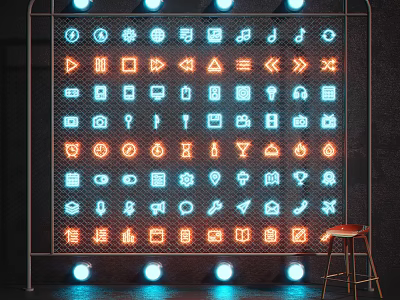 Neon Style Decorative Lights Featuring Various Symbol Icons in Modern Room Setup 3d model