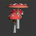 Decorative Scene With Three Red Mushroom Sculptures White Spots And Stems